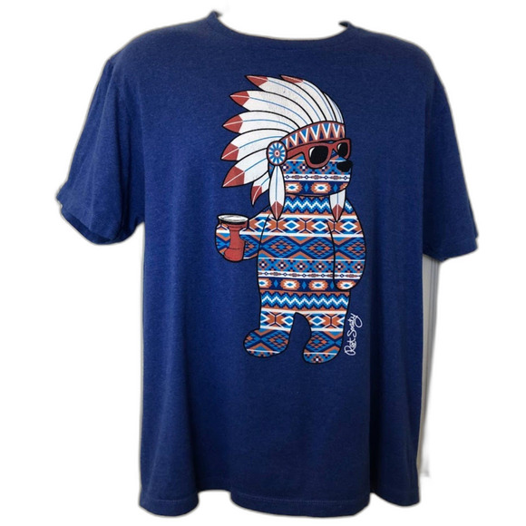 Riot Society Men's Unisex Blue Graphic Tee T-shirt Large Indian Chief Comfot - Picture 1 of 9